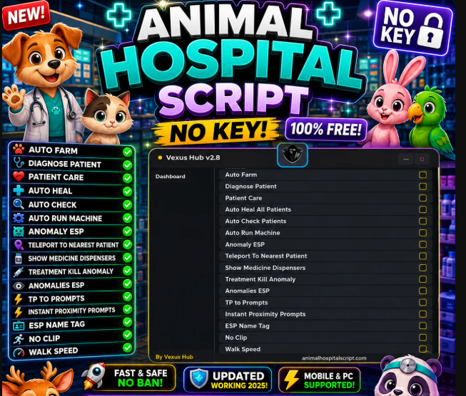 Animal Hospital script interface with no key Roblox automation features
